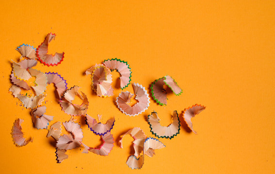 pencil shavings on the yellow background