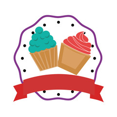 colorful cream cupcakes set with border and label vector illustration