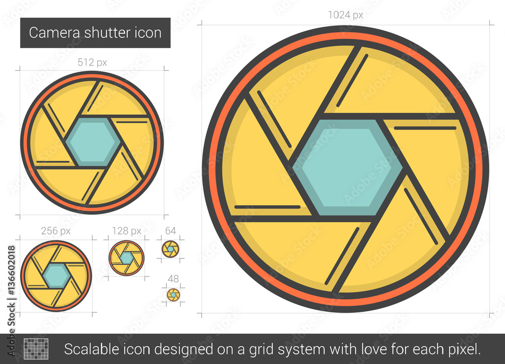 Poster camera shutter line icon.