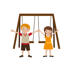Park with swings and children vector illustration