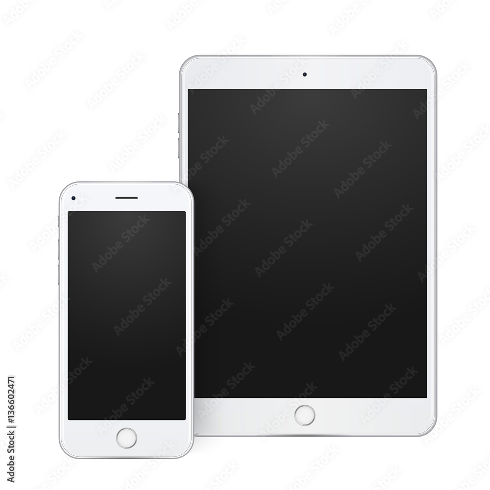 Aufkleber set of realistic tablet and mobile phone with empty screen. new vector gadget on white background.