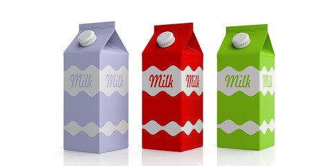 Milk carton boxes on white. 3d illustration