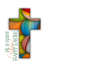 Happy Easter cross made of colorful painted Easter eggs, religious holiday illustration