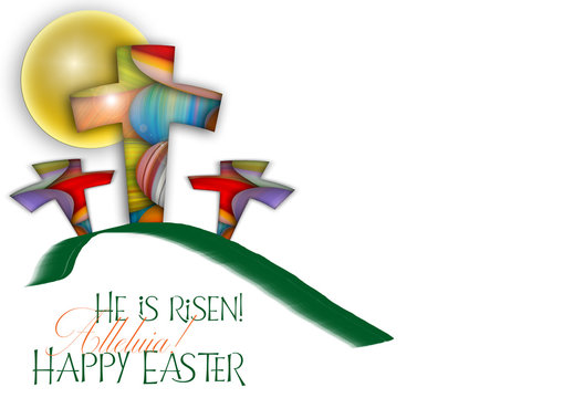 Happy Easter cross made of colorful painted Easter eggs, religious holiday illustration