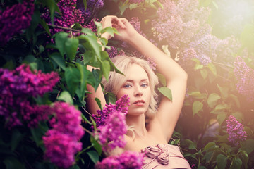 Beauty Portrait of Beautiful Model Woman on Floral Background