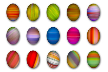 Easter eggs, a set of colorful painted Easter holiday graphic elements isolated on white