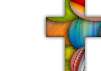 Happy Easter cross made of colorful painted Easter eggs, religious christianbackground - obrazy, fototapety, plakaty