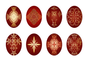 Easter eggs, traditionally red painted with religious cross ornaments