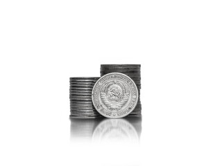 Two piles of coins with soviet insignia