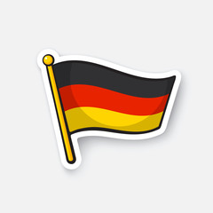 Vector illustration. Flag of Germany on flagstaff. Location symbol for travelers. Cartoon sticker with contour. Decoration for greeting cards, posters, patches, prints for clothes, emblems