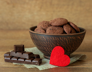 Natural chocolate cookies with cranberries and hazelnuts.