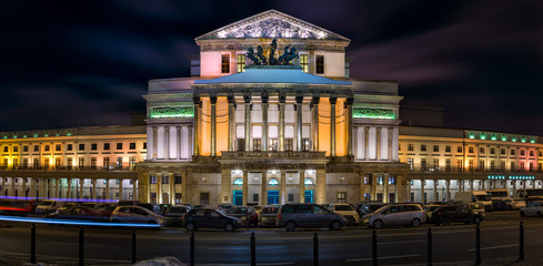 Opera Narodowa - Teatr Wielki. A night panorama of the opera building in Warsaw. - obrazy, fototapety, plakaty
