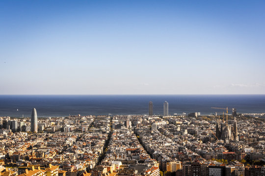 View of Barcelona, tower Agbar, the twin towers and The Sagrada Familia Basilica