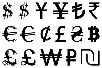 Obraz premium Set symbols of the leading world currencies vector illustration, currencies symbols,