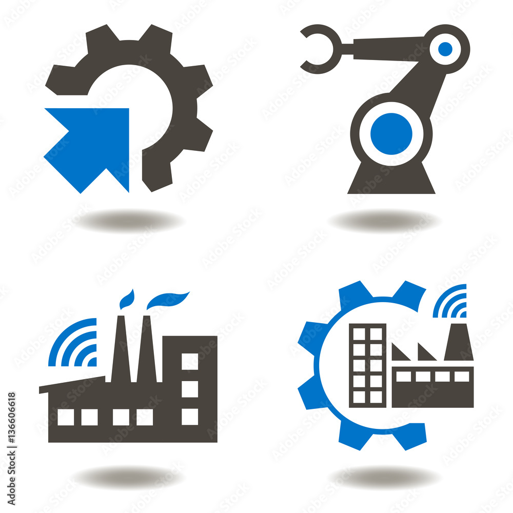 Poster industry 4.0 vector icon set. industrial illustration eps 10. factory iot integration automation mod