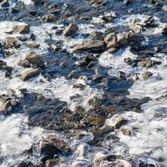 River rapids with rocks and icy patches