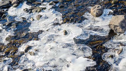 River rapids with rocks and icy patches
