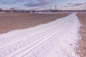 Nordic skiing tracks at Gardet during a cold winter day