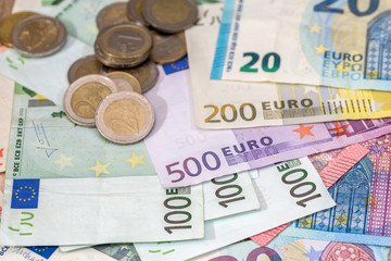 different Euro money, close up of banknotes