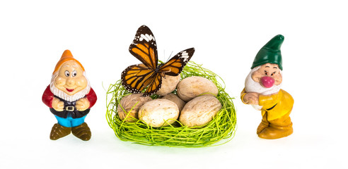nest with eggs with butterfly and gnomes, Easter souvenir