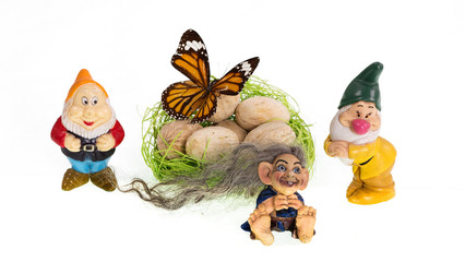 nest with eggs with butterfly and gnomes, Easter souvenir