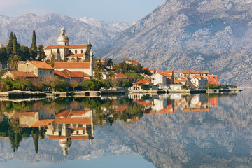 Bay of Kotor and Prcanj town. Montenegro - obrazy, fototapety, plakaty