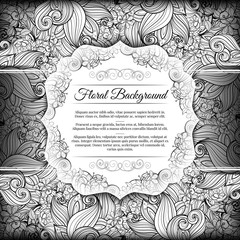 Vector Monochrome Floral Template with Place for Text