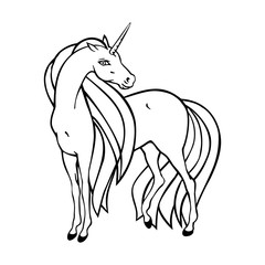 beautiful drawing of unicorn. Outline style