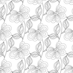 Vector Seamless Monochrome Floral Pattern