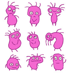 Funny Things. Cartoon Aliens Look Like Mutant, Bugs or Germs. Vector Illustration.
