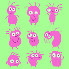 Obraz premium Funny Things. Cartoon Aliens Look Like Mutant, Bugs or Germs. Vector Illustration.