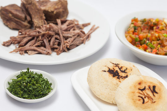 Colombian arepas and shredded beef
