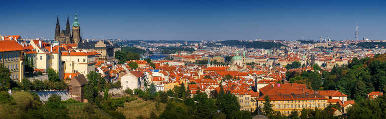 Naklejka na ściany i meble Panoramic aerial view on the city's historic center from Hradcany, Prague, Czech Republic