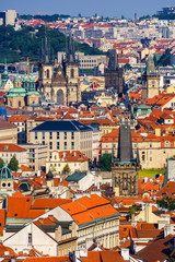 Panoramic aerial view on the city's historic center from Hradcany, Prague, Czech Republic