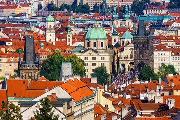 Fototapeta na wymiar Panoramic aerial view on the city's historic center from Hradcany, Prague, Czech Republic