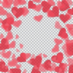 Red translucent hearts arranged in a circle. Checker background for drawings in honor of Valentine's Day. illustration