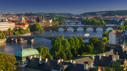 Panoramic view Vltava river from Letn Park, Prague, Czech Republic