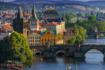 Panoramic view Vltava river from Letn Park, Prague, Czech Republic
