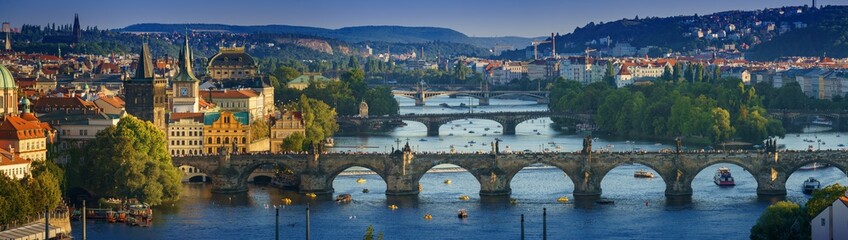 Fototapeta premium Panoramic view Vltava river from Letn Park, Prague, Czech Republic