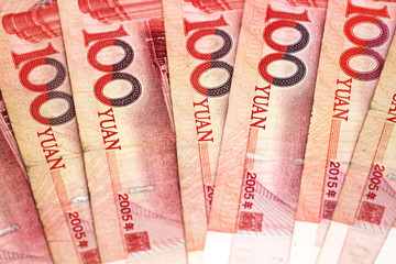Chinese paper yuan currency close up in macro