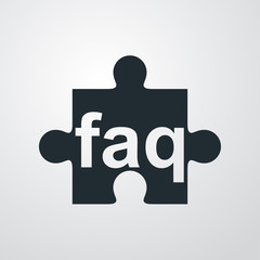 Icono plano puzzle texto faq en fondo degradado