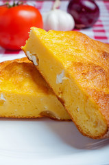 Cornbread with cheese close up
