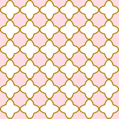 Seamless pattern in islamic style. Vector background. Gold,pink and white texture. Royal background