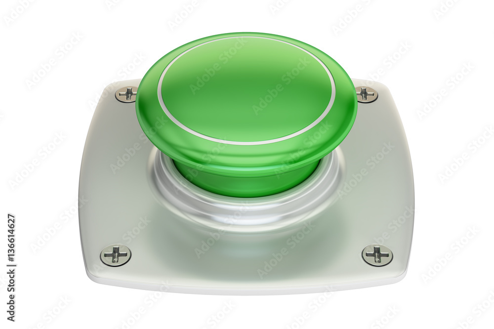 Poster blank green push button, 3d rendering