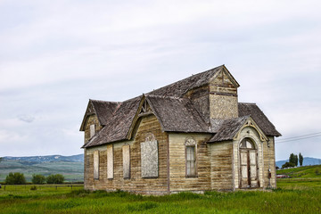 Fototapeta na wymiar Oregon trail, Ovid, Idaho, former Mormon church and meeting house