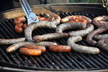 Grilled sausage baked with natural wood