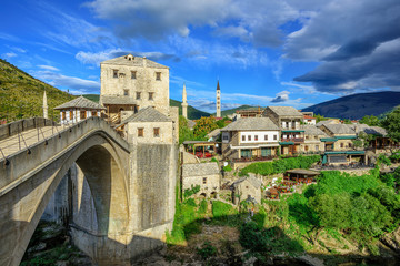 Fototapeta na wymiar Old town and bridge in Mostar, Bosnia and Herzegovina