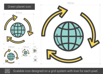 Green planet line icon.