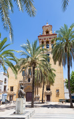 Fototapeta na wymiar Cordoba - The the little square and the facade of church Iglesia de San Augustin.