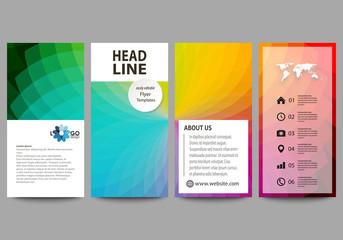 Flyers set, modern banners. Business templates. Cover template, easy editable, flat style layouts, vector illustration. Colorful design background with abstract shapes, overlap effect